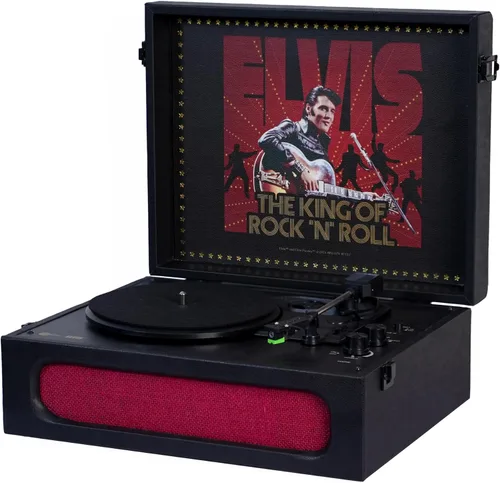 Vista 2 de Arkrocket x Elvis Reproductor de Discos Bluetooth Portátil de 3 Velocidades con Entrada y Salida Bluetooth, Tocadiscos con Bocinas Integradas