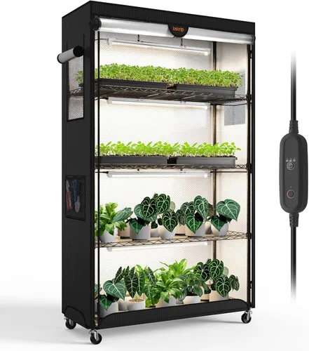 Bstrip Invernadero interior con luz de cultivo, estante para plantas con tienda de campaña de cultivo de tela Oxford, gabinete de invernadero