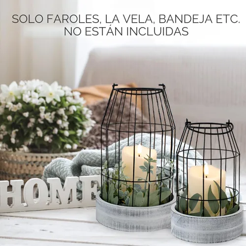 Vista 2 de Juego de 2 linternas de granja rústica - Elegantes linternas decorativas para tu sala de estar, repisa de chimenea o mesa de comedor de la cocina