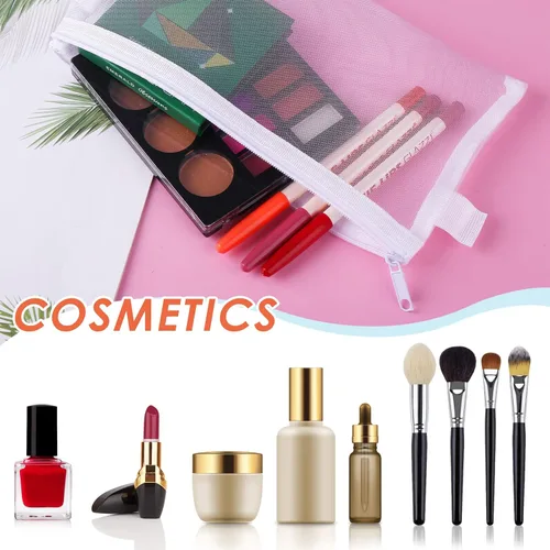 Vista 4 de THINP Estuche para lápices de 3 piezas, bolsas de maquillaje transparentes, bolsa de malla de nailon para bolígrafos con cremallera, bolsa