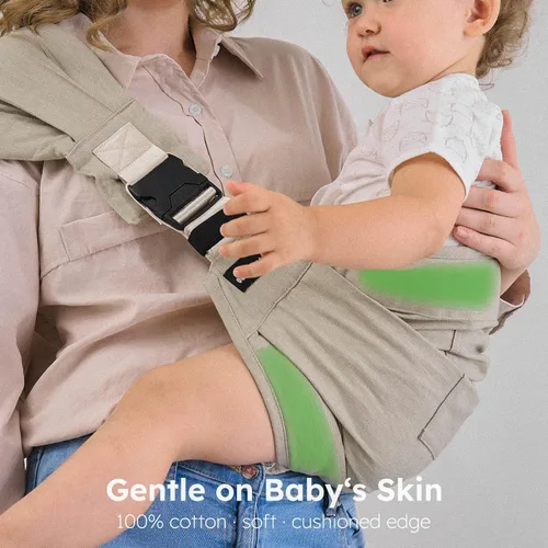Vista 4 de AUYEAZGO Portabebés para niños pequeños, algodón de alta calidad, asiento grande y soporte de espalda, con bolsillo grande, talla única, ideal
