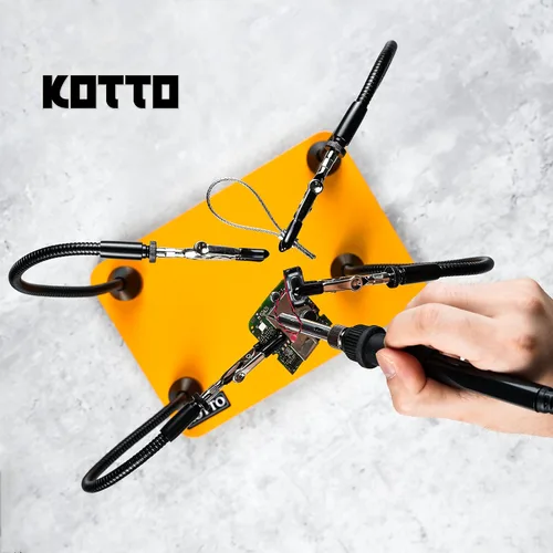 Vista 7 de Fstop Labs Herramienta de soldadura de tercera mano, soporte para PCB, cuatro brazos metálicos flexibles con base magnética, manos que ayudan a