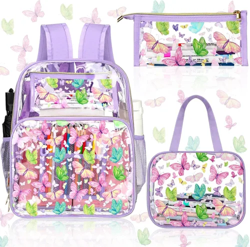 Vista 12 de Kacctyen Juego de mochila transparente resistente de 3 piezas, color negro