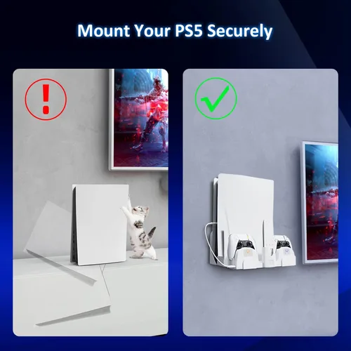 Vista 8 de NexiGo PS5 Accessories Wall Mount with DualSense Charging Station, Stable Metal Wall Hanging Stand with LED Charging Indicator for PlayStation 5