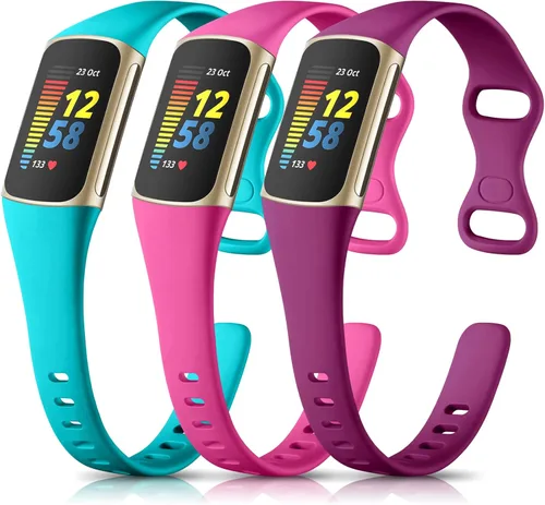 Vista 17 de Maledan Compatible con bandas Fitbit Charge 5 para mujeres y hombres, correa delgada transpirable de silicona suave para deportes, accesorios