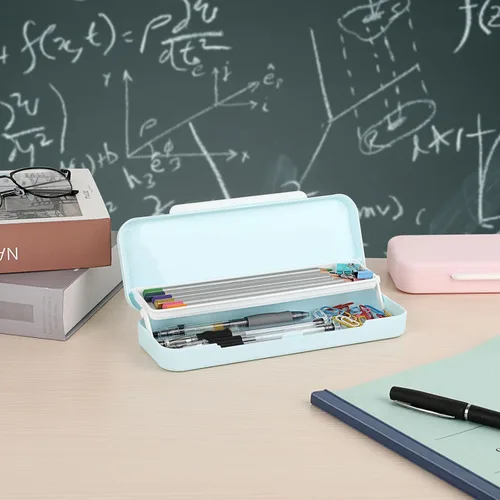 Vista 7 de BTSKY Little Duck - Caja de lápices de plástico de doble capa, organizador de caja de plástico con tamaño compacto para lápices, borradores, clips