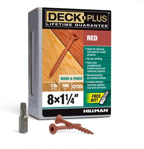 Vista 59 de Deck Plus Tornillos para valla y madera exterior con revestimiento epoxi de 2 pulgadas #8 x 2 Torx/Star Drive Incluido, rosca gruesa, tornillo Rojo