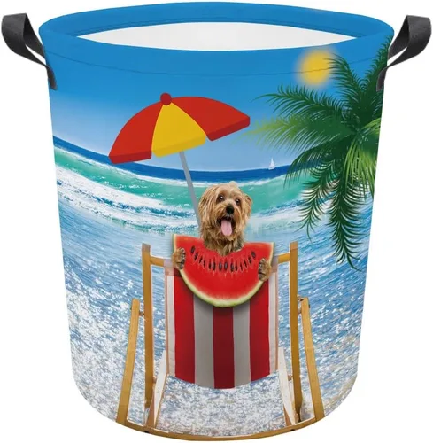 Vista 12 de Cesta plegable con estampado de perro, linda cesta de lavandería Shih Tzu sandía con asa, caja de juguetes, bolsa de almacenamiento para dormitorio