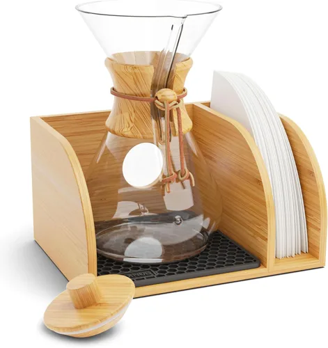 HEXNUB Organizador y tapa para cafetera, soporte de bambú para jarras de café Chemex, Bodum, Cosori, alfombrilla resistente al calor, soporte para