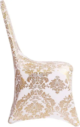 Vista 5 de Juego de 1 fundas decorativas para sillas de comedor, con estampado de flores doradas, extraíbles, lavables, de elastano, para fiestas, bodas