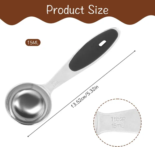 Vista 4 de 1 cucharada (3 cucharaditas 0.5 fl oz 15 cc 0.5 onzas) cuchara medidora de mango largo, cuchara de mesa de acero inoxidable cuchara de café