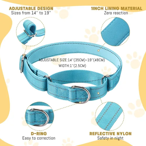 Vista 2 de Cunno 12 piezas de collares Martingale para perros medianos, collar reflectante para perros con hebilla de metal duradera ajustable de nylon