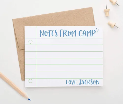 Vista 2 de Papelería personalizada con forro para niños, tarjetas de notas planas, papelería de campamento simple para niños con juego de sobres, tarjetas