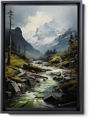 DustinWay Framed Canvas Print Wall Art Set of 3 Emerald Green Mountain Forest Lake Landscape Minimalist Modern Art Nature Wall Decor