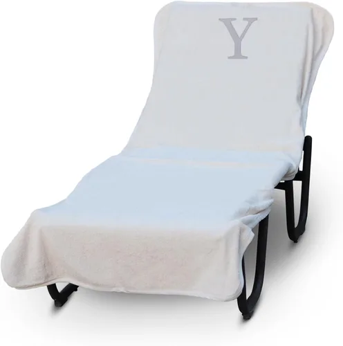 Vista 213 de Funda de lujo para tumbona de piscina con monograma de Hotel y Spa, bordado con letras en bloque - Extra absorbente 100% algodón turco - Rizo suave