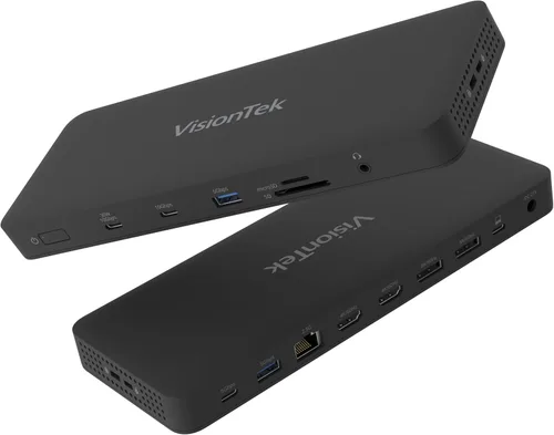 Vista 9 de VisionTek VT1200DL - Estación de acoplamiento USB-C dual 4K - 2 puertos HDMI, 2 puertos DisplayPort, paso de alimentación de 100 W, base universal