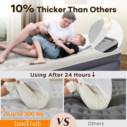 Vista 3 de InnoTruth Colchón de aire matrimonial con bomba integrada, ganador del premio Family Choice, colchón inflable, cama de aire elevada de 18 pulgadas