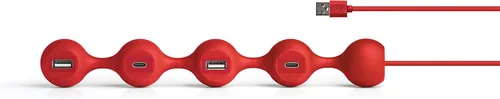 Vista 2 de LEXON PEAS HUB 2 Hub de 4 puertos, carga 2 x USB, 2 x USB-C 2 teléfonos inteligentes simultáneamente, cable interno de cobre LD143DR, rojo oscuro