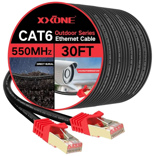 Vista 11 de XXONE Cable Ethernet Cat 6 para exteriores, 250 pies, 26 AWG, cable de red Cat6, cable de conexión RJ45, cable LAN, FTP, impermeable, entierro