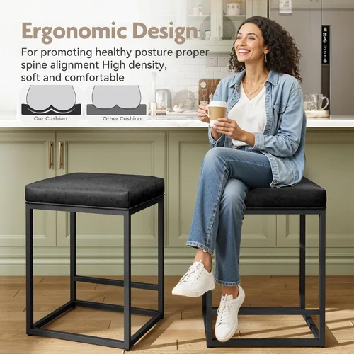 Vista 6 de MAISON ARTS Juego de 2 taburetes de bar Taburetes de bar de altura de mostrador para isla de cocina Taburetes de bar modernos negros con marco