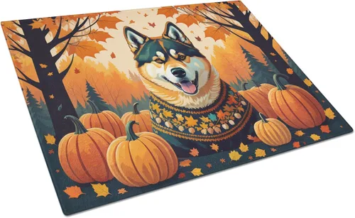 Vista 30 de Caroline's Treasures DAC1024LCB Boston Terrier - Tabla de cortar de vidrio de otoño grande decorativa de vidrio templado para cocina, tabla