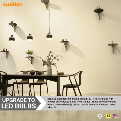 Vista 4 de Sunlite 81488 Bombilla LED BR40 reflectora, 12 vatios (equivalente a 85 vatios), 120 V, 1150 lúmenes, base E26 media, 90 CRI, regulable, compatible