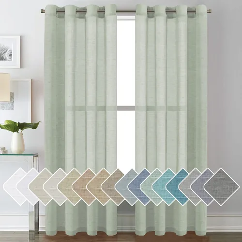 Vista 120 de H.VERESAILTEX - Cortinas de lino natural mezclado con 2 paneles semi transparentes de lino texturizado para sala de estar/dormitorio filtrado