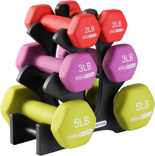 Vista 12 de HolaHatha Neoprene Dumbbell Weights Set w/Rack, Home Gym Equipment - Portable Weighted Exercise Dumbbells for Fitness, Training, and Lifting Workouts