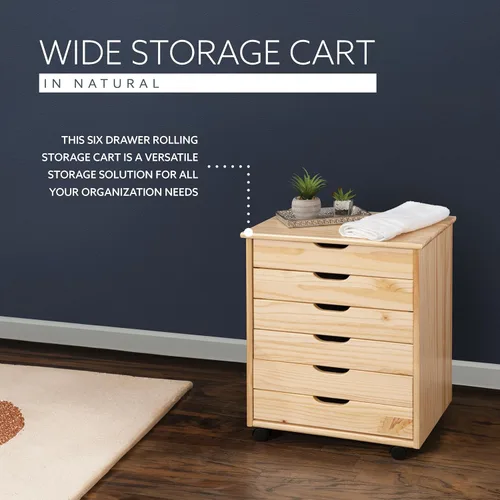 Vista 19 de Linon - Productos de decoración para el hogar Corinne, carro rodante ancho de seis cajones, natural