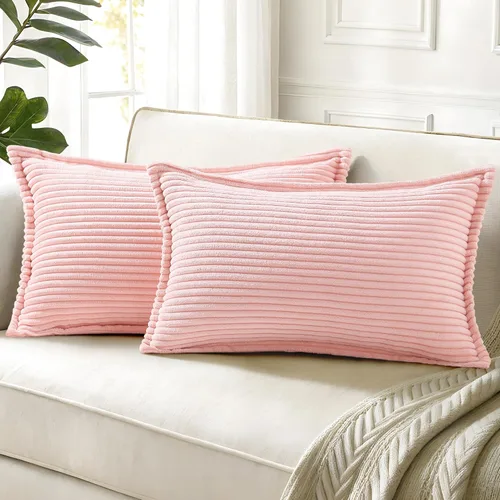 Vista 29 de decorUhome - Juego de 2 fundas de cojín de pana decorativas, suaves, estilo bohemio y rural europeo, para sala, cama, sofá, fundas de cojín a rayas
