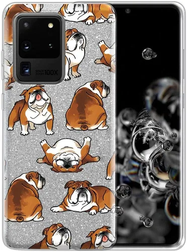 FINCIBO Funda compatible con Samsung Galaxy S20 Ultra de 6.9 pulgadas, funda protectora de TPU con purpurina plateada brillante para Galaxy S20