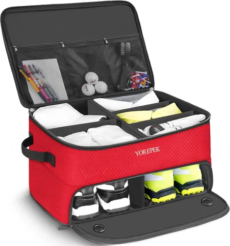 Vista 10 de YOREPEK Organizador de maletero de golf de 2 capas, regalos de golf para hombres con compartimento ventilado separado para 2 pares de zapatos