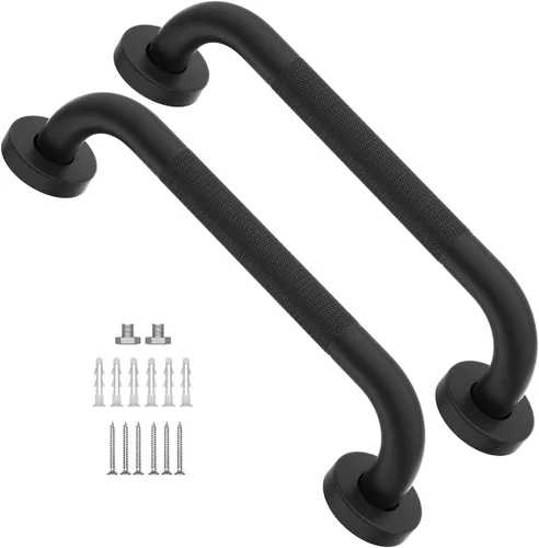 Vista 23 de Paquete de 2 barras de regadera de 36 pulgadas con agarre antideslizante de color negro cepillado de 1.25" de diámetro, Munzong, mango de baño
