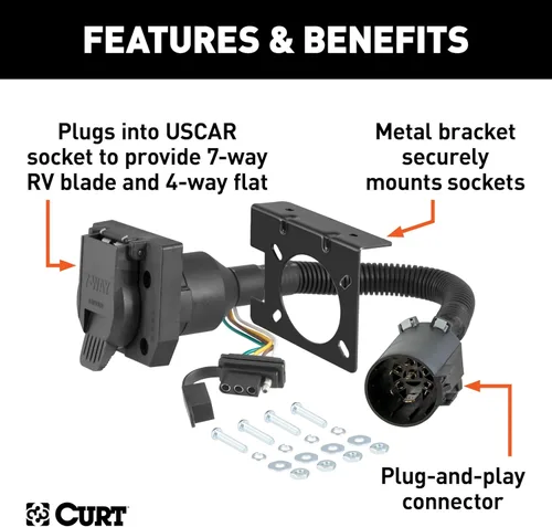 Vista 3 de CURT 55774 Conectores de 7 pines y 4 pines de doble salida para el lado del vehículo, paquete de remolque de fábrica y enchufe USCAR requeridos