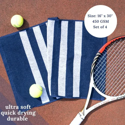 Vista 4 de Luzia Toalla de entrenamiento a rayas para sudor (paquete de 4) – 100% algodón turco de alta calidad – ligera y súper absorbente para ejercicio