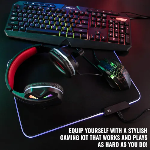 Vista 2 de Ritz Gear Kit de accesorios para juegos RGB Paquete de retroiluminación LED arcoíris 4 en 1 Combo de PC con teclado multimedia, mouse óptico