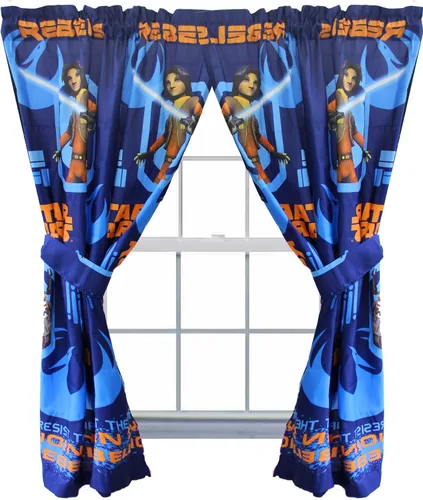 Vista 2 de Star Wars Rebels Blue - Juego de 4 cortinas de 63 pulgadas (2 paneles, 2 alzapaños), producto oficial de Star Wars