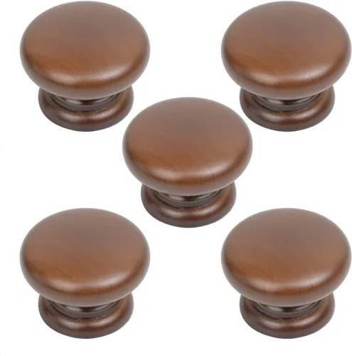 5 pomos redondos de madera para cajón, cajones de muebles de tocador de 1.299 in de diámetro, tiradores de gabinete de nogal con tornillos,