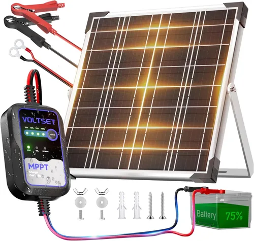 Vista 19 de Voltset - Cargador de batería solar de 10 W 12 V: mantenedor de panel solar para automóvil, barco - Cargador solar monocristalino impermeable