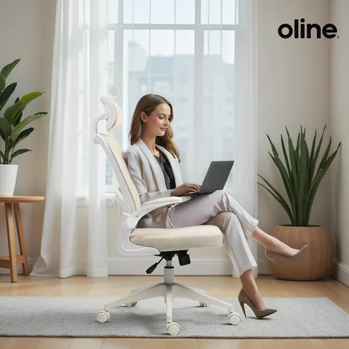 Vista 2 de Oline ErgoAir Silla de oficina ergonómica – Soporte lumbar ajustable, reposabrazos abatibles, silla de escritorio de malla para computadora, silla