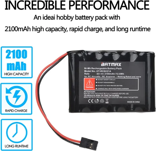 Vista 3 de Batmax 6V 2100mAh receptor batería con conectores Hitec para aviones RC/RC aviones receptor RX batería Hitec, Futaba, JR