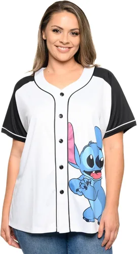 Vista 9 de Disney Mickey Mouse Stitch Jack Skellington - Camiseta para mujer, con botones frontales, talla grande