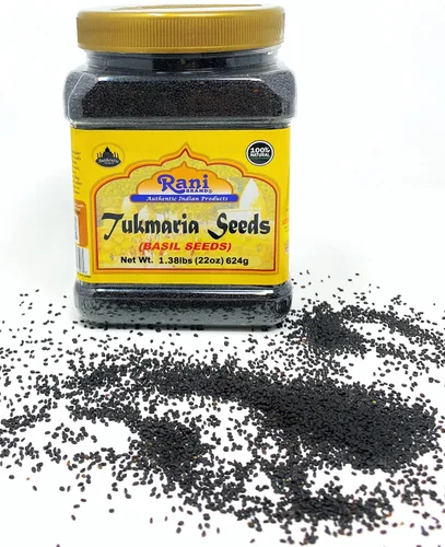 Vista 9 de Rani Tukmaria (semillas naturales de albahaca sagrada) 1.38 libras (22 onzas) tarro de PET de 22.01 oz utilizado para postre de falooda/sabja