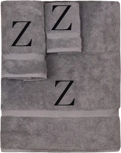Vista 171 de Juego de toallas con monograma, regalo personalizado, juego de 3 - Letra de bloque dorada bordada en toalla - Extra absorbente 100% algodón turco