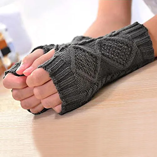 Vista 3 de Justay 2-4 Pairs Women Winter Warm Knit Fingerless Gloves Hand Crochet Thumbhole Arm Warmers Mittens