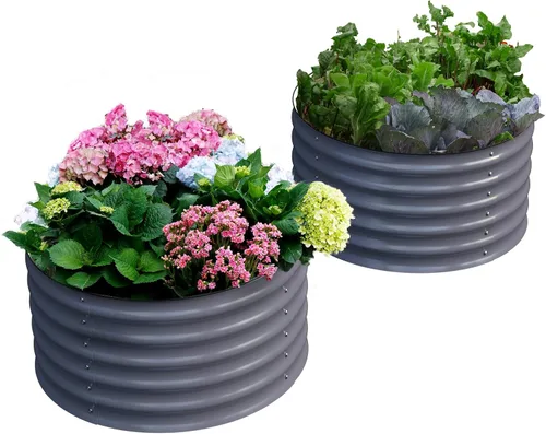 Vista 7 de Olle Cama de jardín elevada de metal, cama de jardín redonda doble de 17 pulgadas de alto, cajas de jardín, kit de cama elevada para exteriores