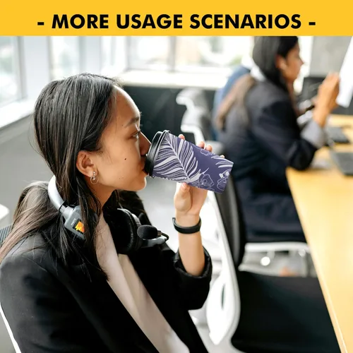 Vista 5 de RACETOP Tazas de café desechables de 16 onzas con tapas, paquete de 100 tazas de café de papel azul con tapas, taza para llevar con tapa