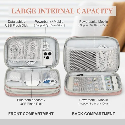 Vista 430 de FYY Organizador para accesorios electrónicos, para viajes, para cables, celular y cargadores, estuche portátil, impermeable, doble capa, bolsa