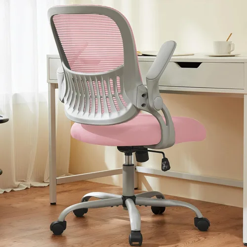 Vista 11 de Sweetcrispy Silla de escritorio para computadora de oficina, ergonómica, de malla con respaldo medio, silla de trabajo giratoria con ruedas, cómodo