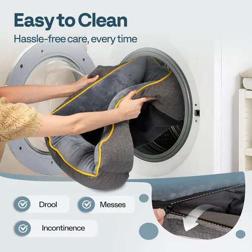 Vista 6 de Cama ortopédica para perros de tamaño mediano con funda extraíble lavable, base impermeable y antideslizante, sofá para gatos, cómoda cama para Gris